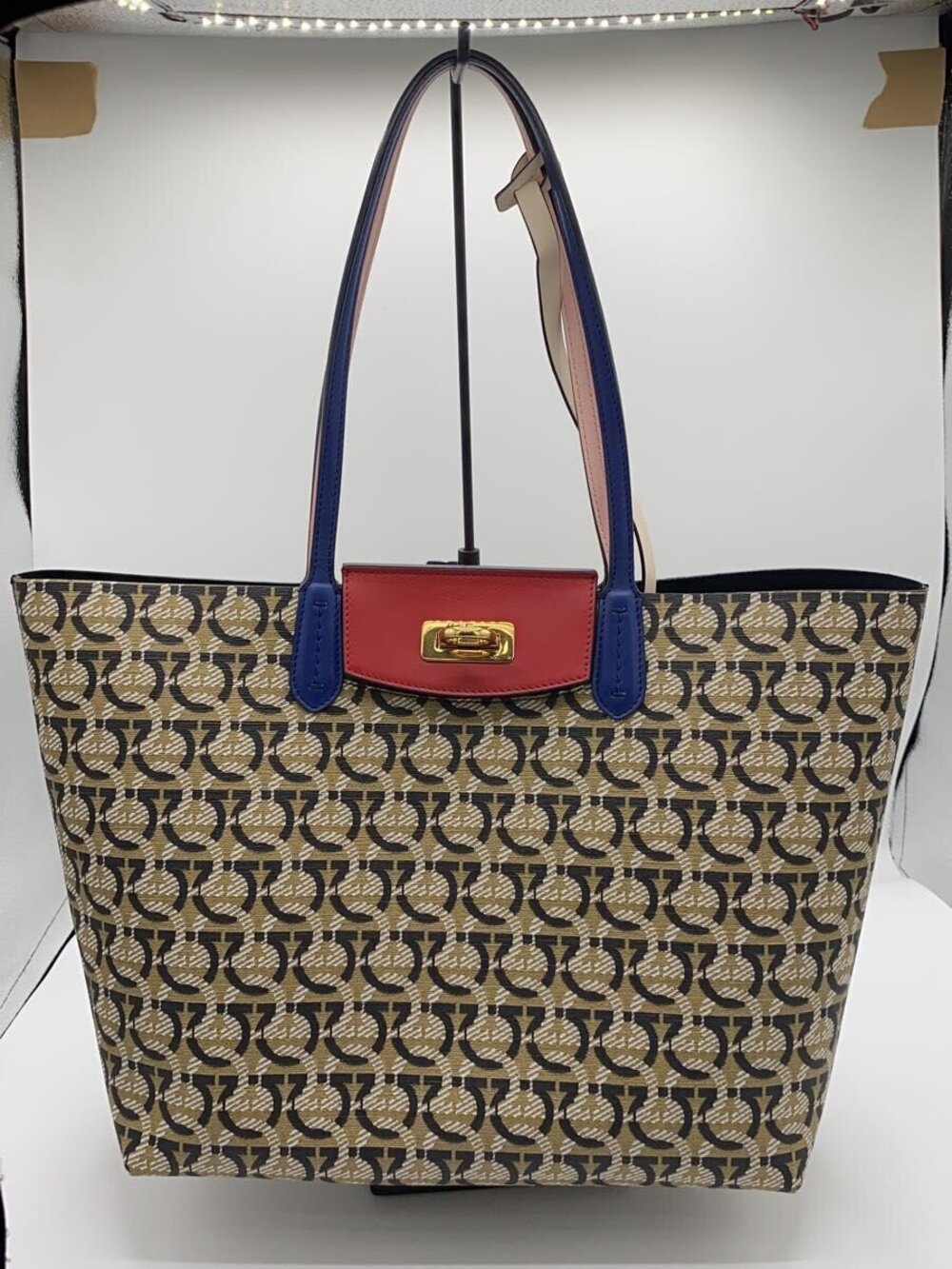 Salvatore Ferragamo Tote Bag Leather Khaki Green All over